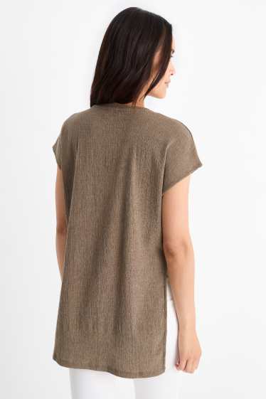Damen - T-Shirt - Slim Fit - strukturiert - taupe