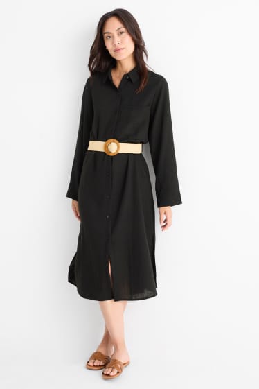 Women - Floral dress with belt - black