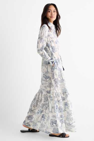 Dames - Rangsutra x C&A - maxi-jurk - met patroon - donkerblauw / crème wit