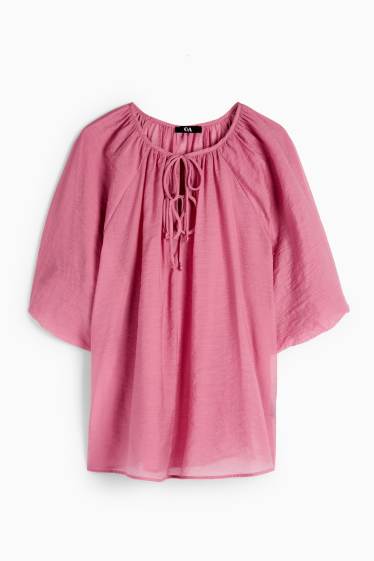 Dames - Blouse met V-hals - donker rose