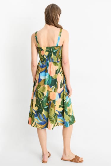 Dames - Fit & flare-jurk - met patroon - met structuur - gesmokt - gekleurd