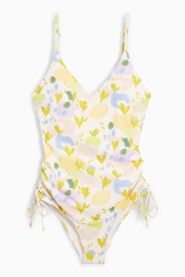 Femmes - Maillot de bain - ampliforme - LYCRA® XTRA LIFE™ - à fleurs - blanc / jaune