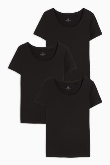 Damen - Multipack 3er - Basic-T-Shirt - schwarz