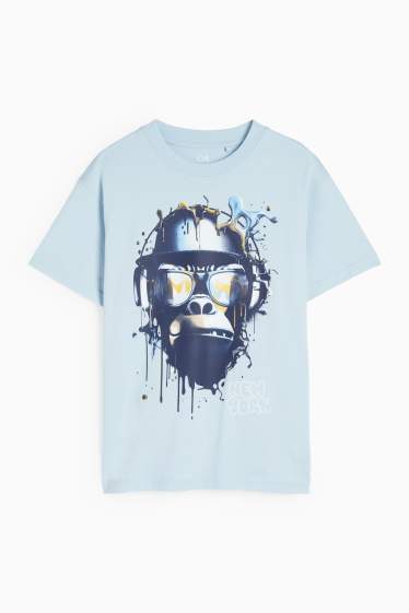 Kinder Jungen - Affe - Kurzarmshirt - hellblau
