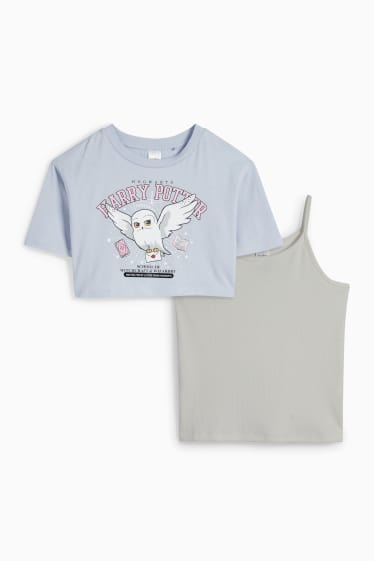 Kinder Mädchen - Harry Potter - Set - Kurzarmshirt und Top - 2 teilig - hellblau