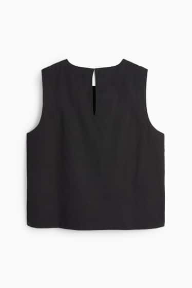 Damen - Blusentop - Leinen-Mix - schwarz