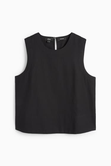 Damen - Blusentop - Leinen-Mix - schwarz