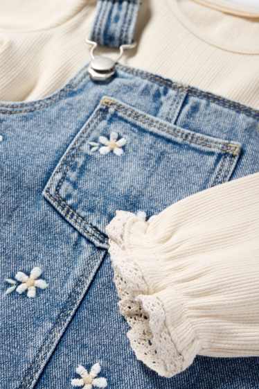 Baby Mädchen - Blümchen - Baby-Outfit - 2 teilig - jeansblau