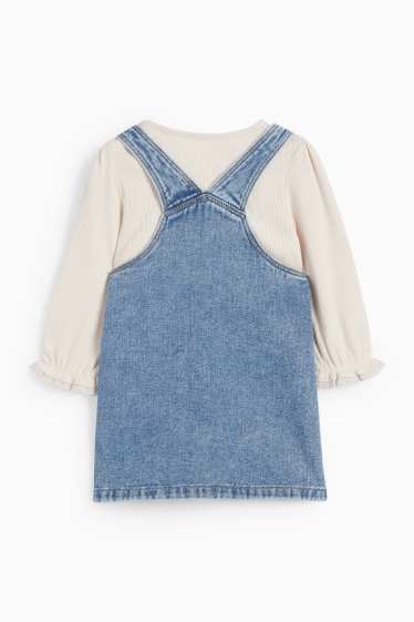 Baby Mädchen - Blümchen - Baby-Outfit - 2 teilig - jeansblau