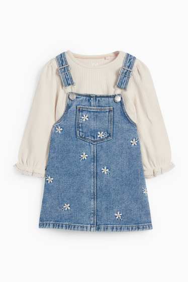 Baby Mädchen - Blümchen - Baby-Outfit - 2 teilig - jeansblau
