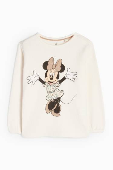 Baby: meisjes - Minnie Mouse - baby-outfit - 2-delig - met structuur - licht beige
