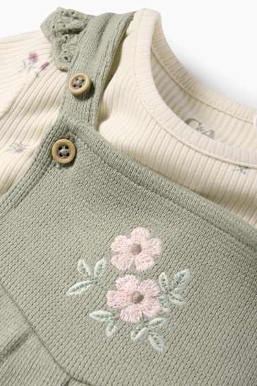 Baby: meisjes - Bloemetje - baby-outfit - Broderie Anglaise - 2-delig - licht beige