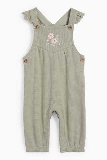 Baby: meisjes - Bloemetje - baby-outfit - Broderie Anglaise - 2-delig - licht beige