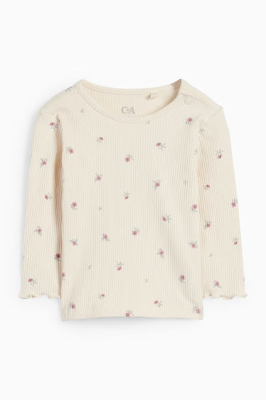 Baby: meisjes - Bloemetje - baby-outfit - Broderie Anglaise - 2-delig - licht beige