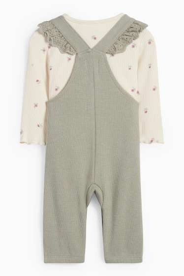 Baby: meisjes - Bloemetje - baby-outfit - Broderie Anglaise - 2-delig - licht beige