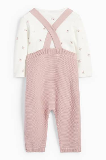 Baby Mädchen - Blümchen und Häschen - Baby-Outfit - 2 teilig - rosa