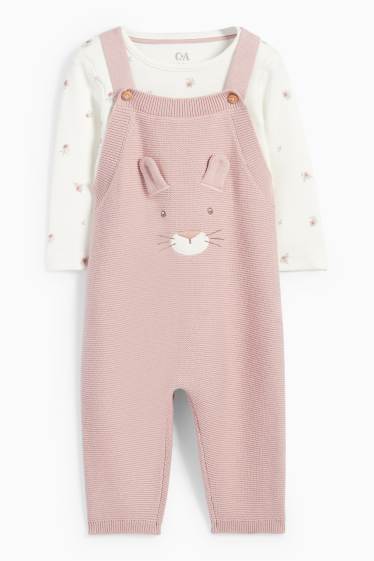 Baby Mädchen - Blümchen und Häschen - Baby-Outfit - 2 teilig - rosa
