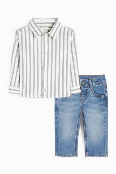 Baby Jungen - Baby-Outfit - 2 teilig - blau / weiss