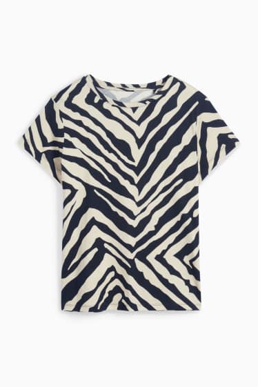 Women - Basic T-shirt - regular fit - patterned - blue / beige