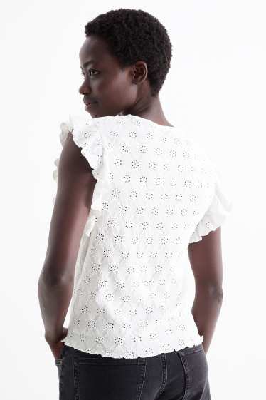 Damen - Top - Broderie Anglaise - weiß