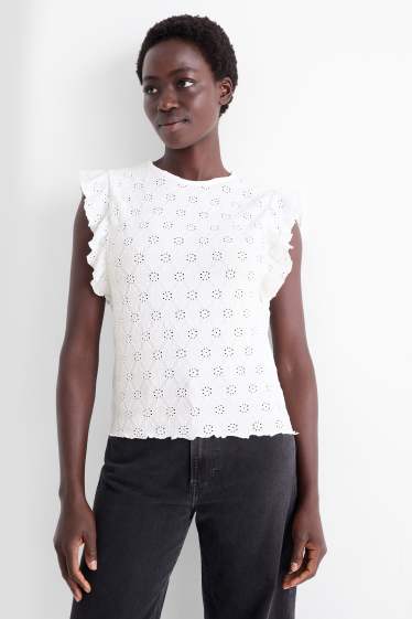 Damen - Top - Broderie Anglaise - weiß