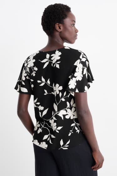 Women - V-neck blouse - floral - black / white