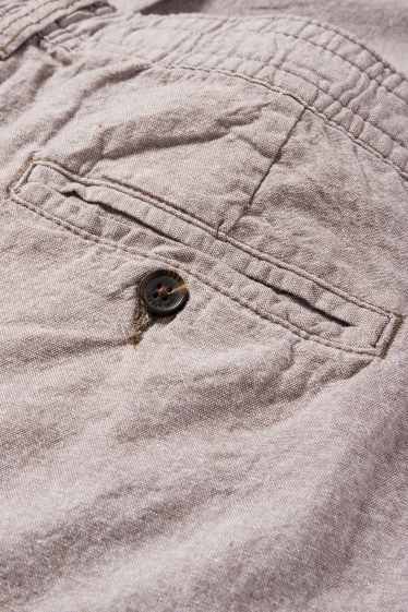 Men - Chinos with linen content - tapered fit - brown-melange