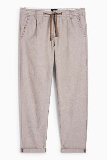 Men - Chinos with linen content - tapered fit - brown-melange