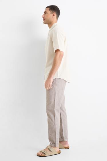 Men - Chinos with linen content - tapered fit - brown-melange