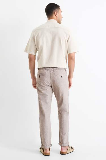 Men - Chinos with linen content - tapered fit - brown-melange