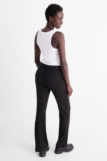 Damen - Straight Leggings - gerippt - schwarz