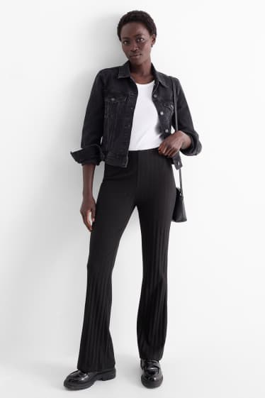 Damen - Straight Leggings - gerippt - schwarz