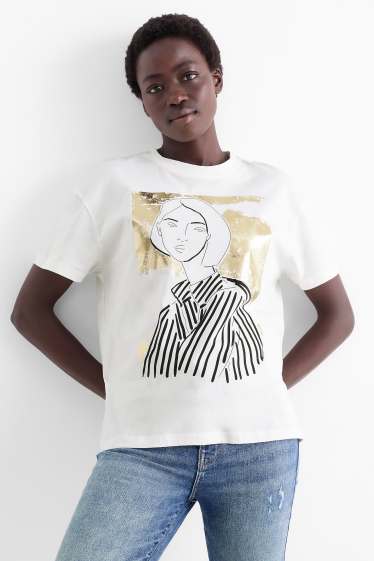 Dames - T-shirt - oversized - glanseffect - wit