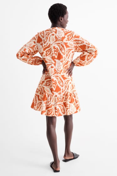 Donna - Vestito con scollo a V - fantasia - arancio scuro