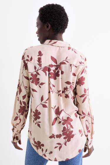 Women - Blouse - floral - rose / red