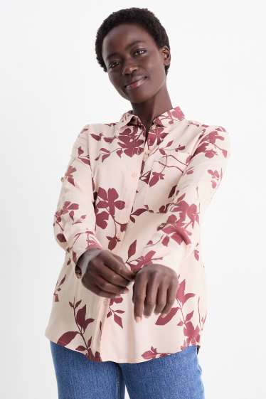 Women - Blouse - floral - rose / red