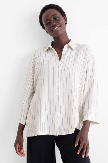 Dames - Blouse - gestreept - crème wit