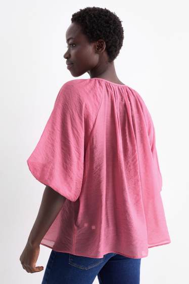 Dames - Blouse met V-hals - donker rose