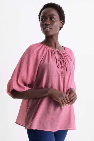Dames - Blouse met V-hals - donker rose