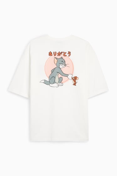 Pánské - Tričko - oversized - Tom a Jerry - bílá