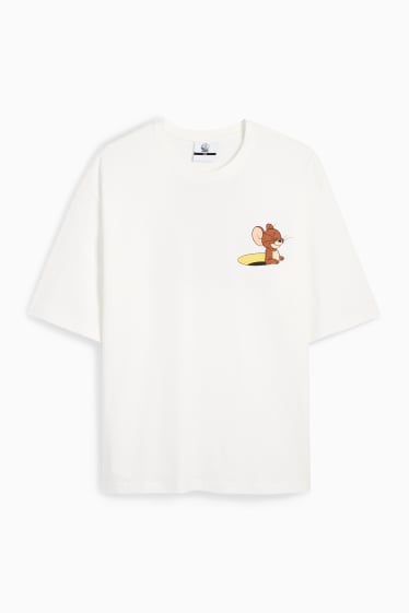 Pánské - Tričko - oversized - Tom a Jerry - bílá