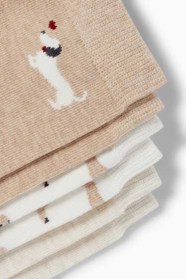 Damen - Multipack 3er - Socken mit Motiv - Hund - hellbeige