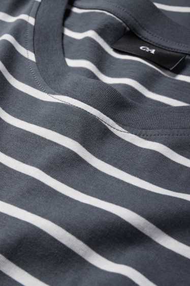 Men - T-shirt - regular fit - striped - dark gray