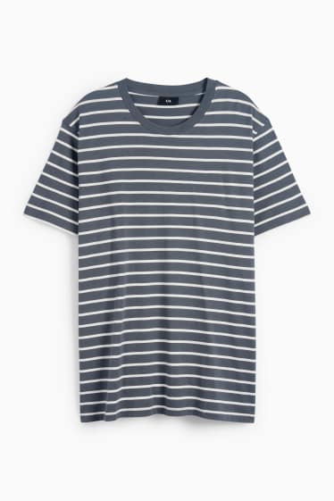 Men - T-shirt - regular fit - striped - dark gray