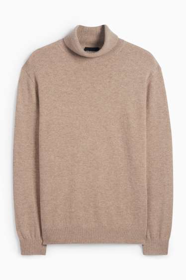 Herren - Kaschmir-Rollkragenpullover - hellbraun