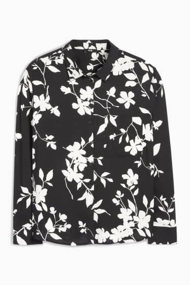 Damen - Bluse - geblümt - schwarz / weiss