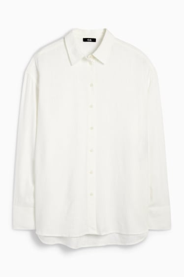 Damen - Bluse mit Leinen-Anteil - cremeweiss