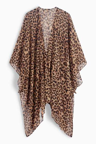 Damen - Kimono - Leo-Print - schwarz / beige