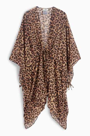 Damen - Kimono - Leo-Print - schwarz / beige