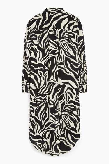 Damen - Blusenkleid - gemustert - schwarz / beige